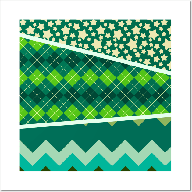 Green Star Argyle Zigzag Pattern Wall Art by saradaboru